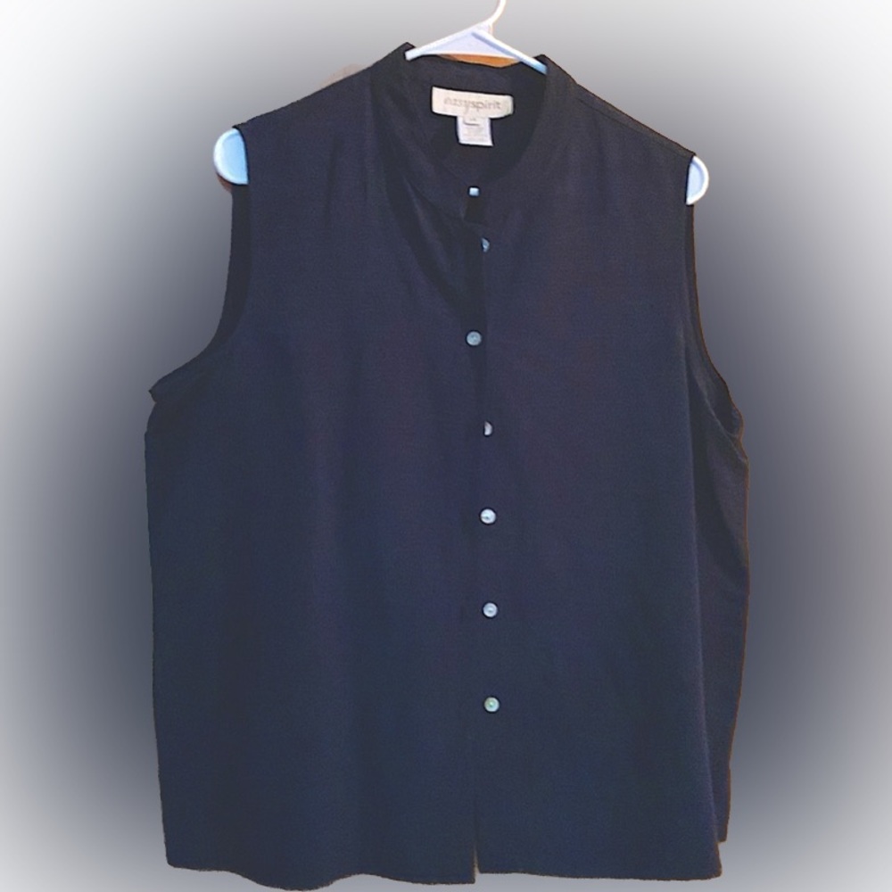 Sleeveless navy blue linen shirt size 14